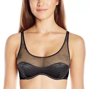 Calvin Klein—Black Lace Satin Mesh Underwire Bra—32B